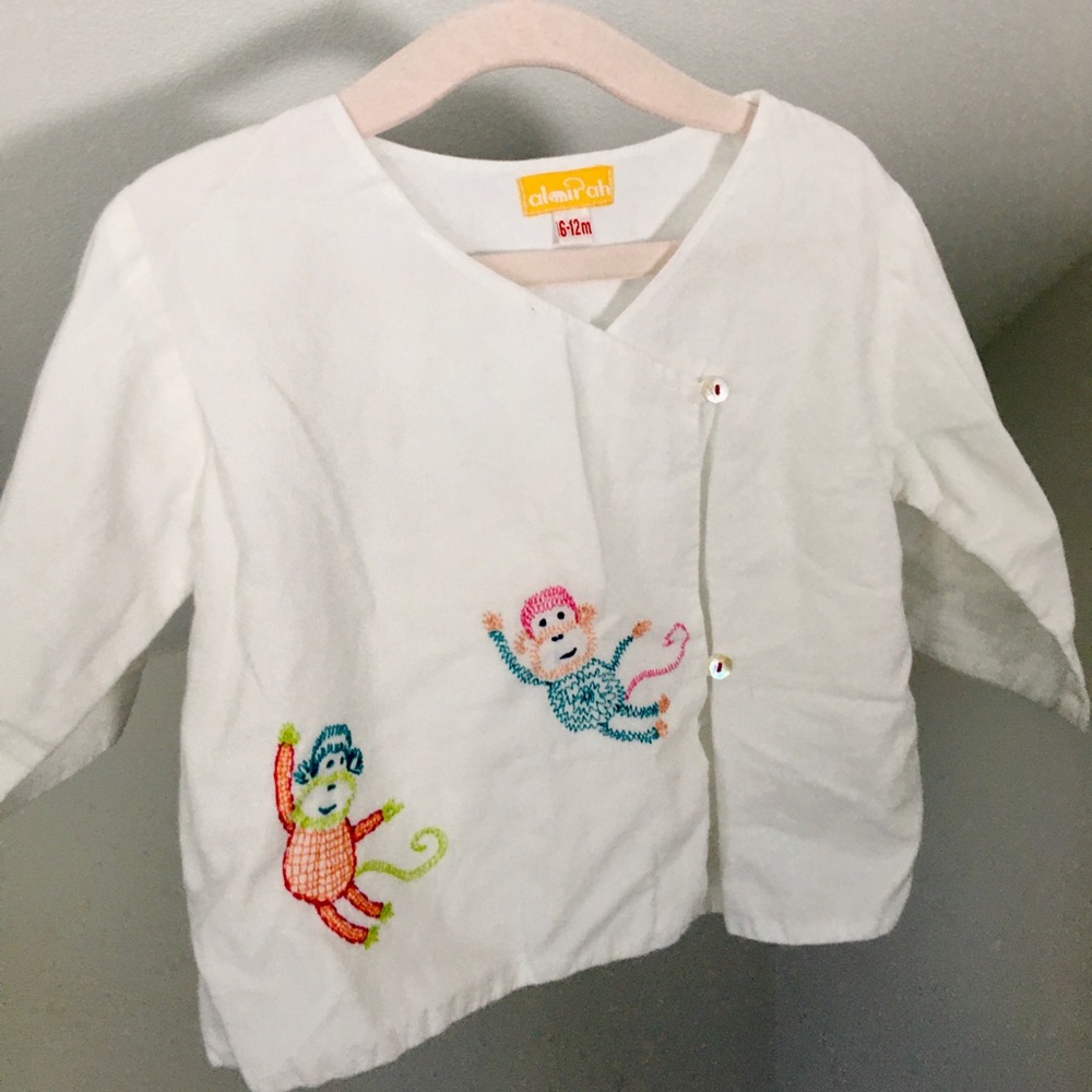 Boutique white cotton kimono style top 6-12 months